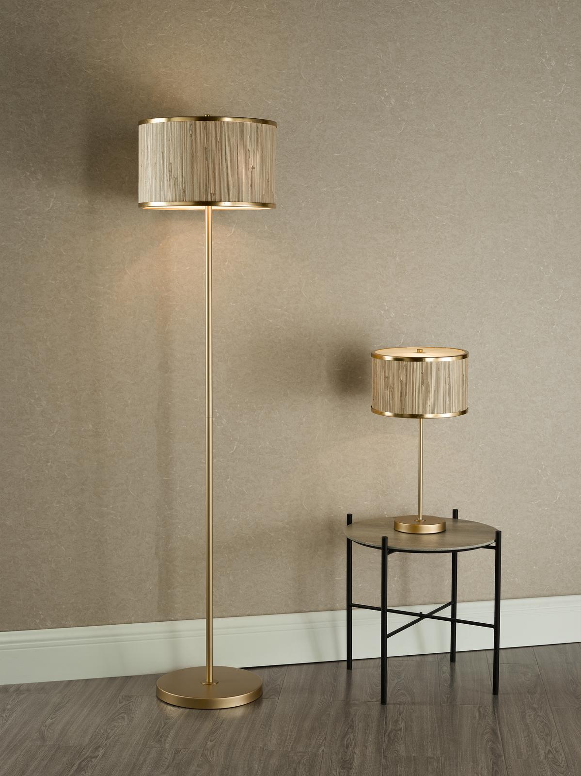 Fenella 3 Light Floor Lamp Gold Leaf and Seagrass