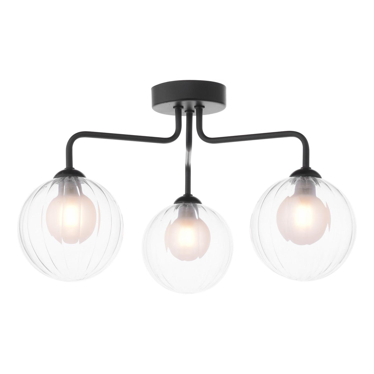 Feya 3 Light Semi Flush Matt Black With Clear/Opal Glass