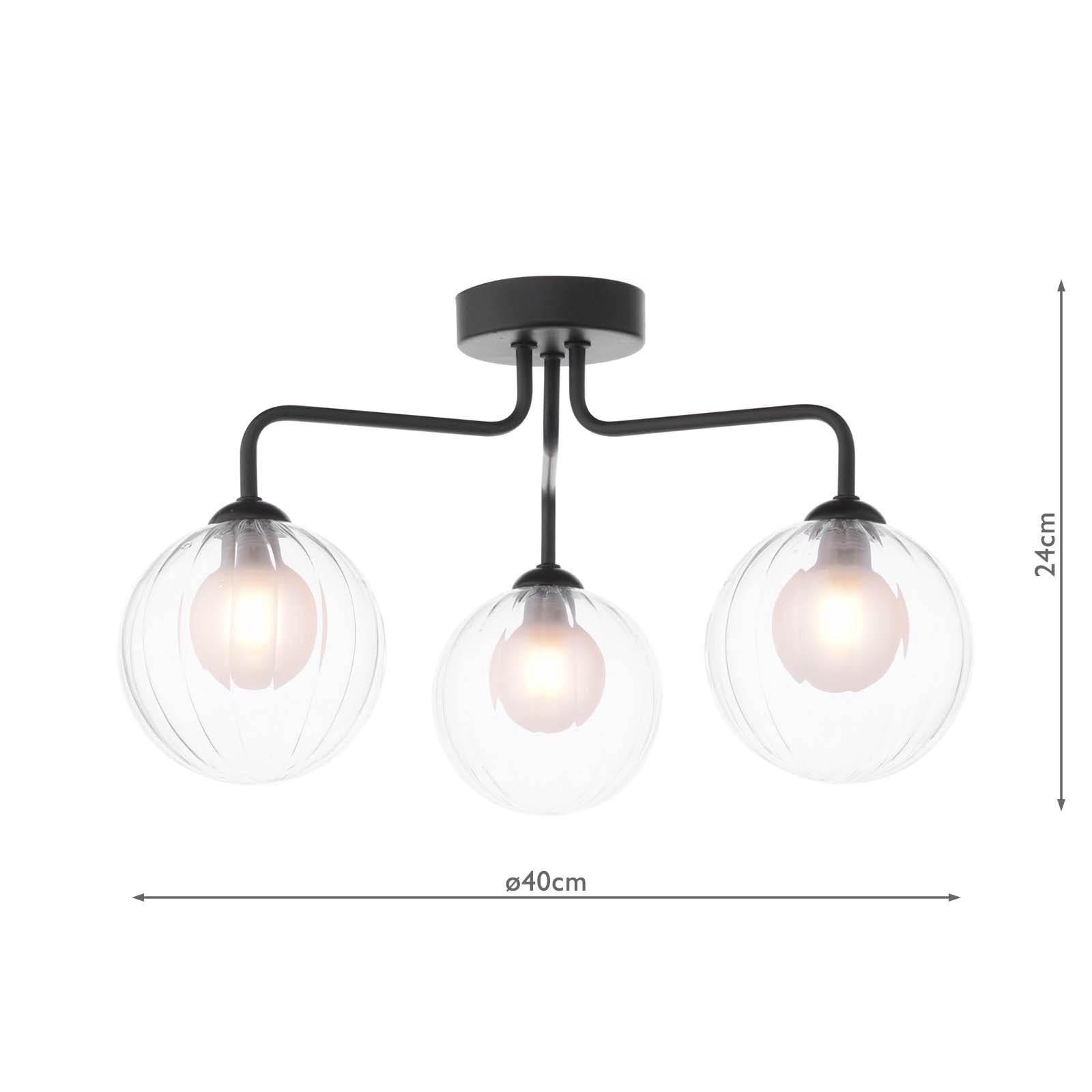 Feya 3 Light Semi Flush Matt Black With Clear/Opal Glass