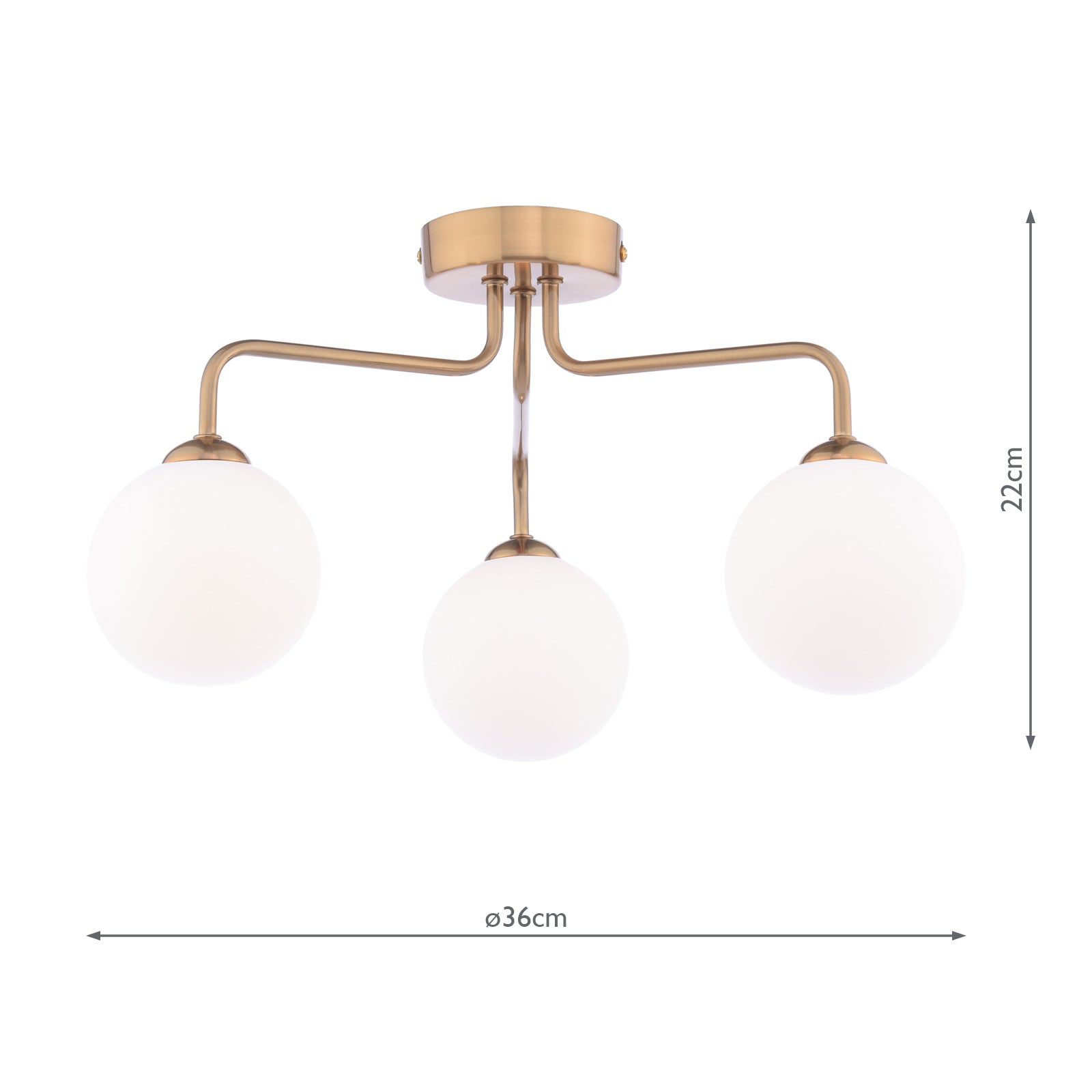Feya 3 Light Semi-Flush Antique Bronze With Opal Glass