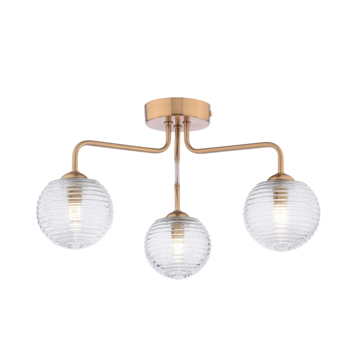 Feya 3 Light Semi-Flush Antique Bronze With Ribbed Glass