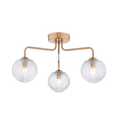 Feya 3 Light Semi-Flush Antique Bronze With Ribbed Glass