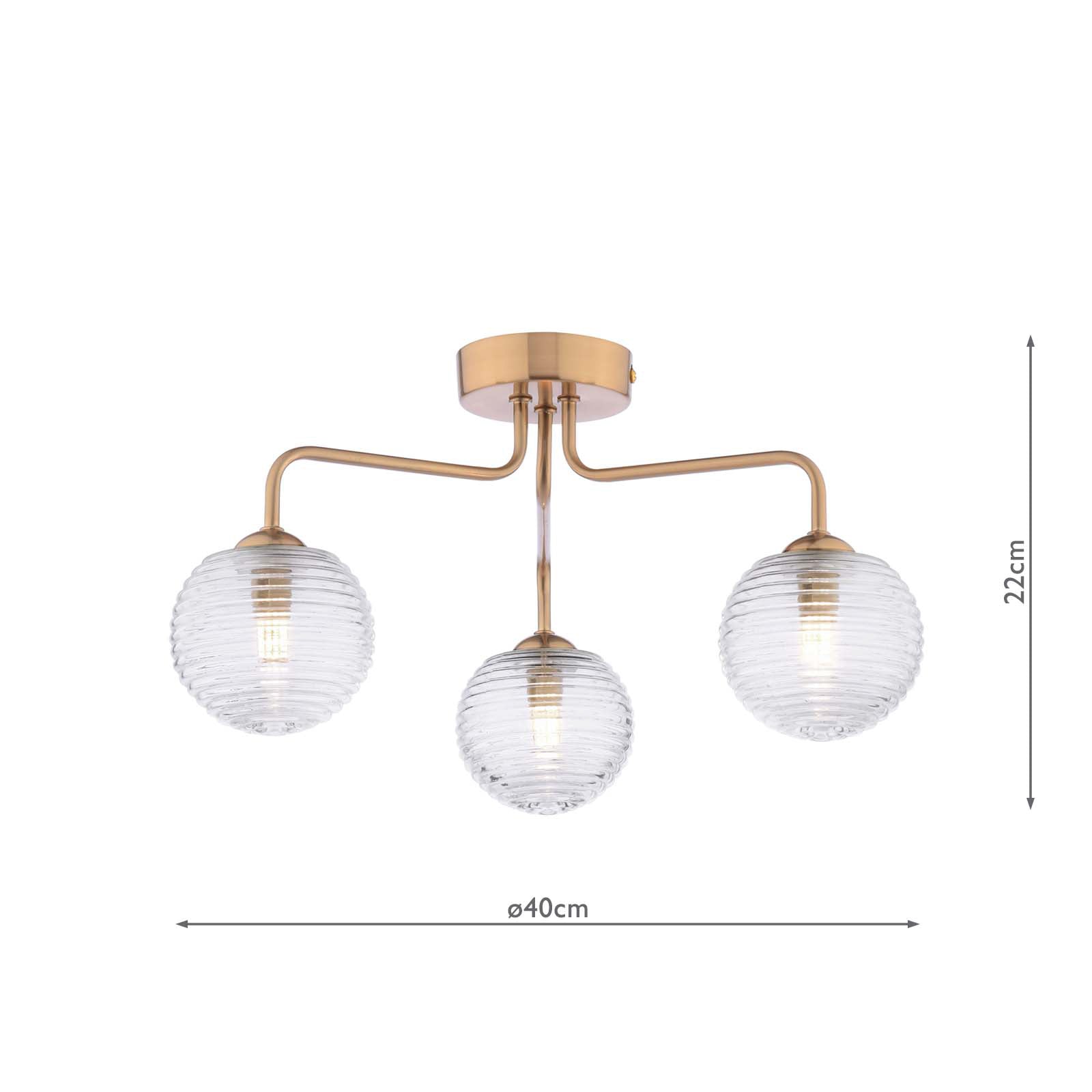 Feya 3 Light Semi-Flush Antique Bronze With Ribbed Glass