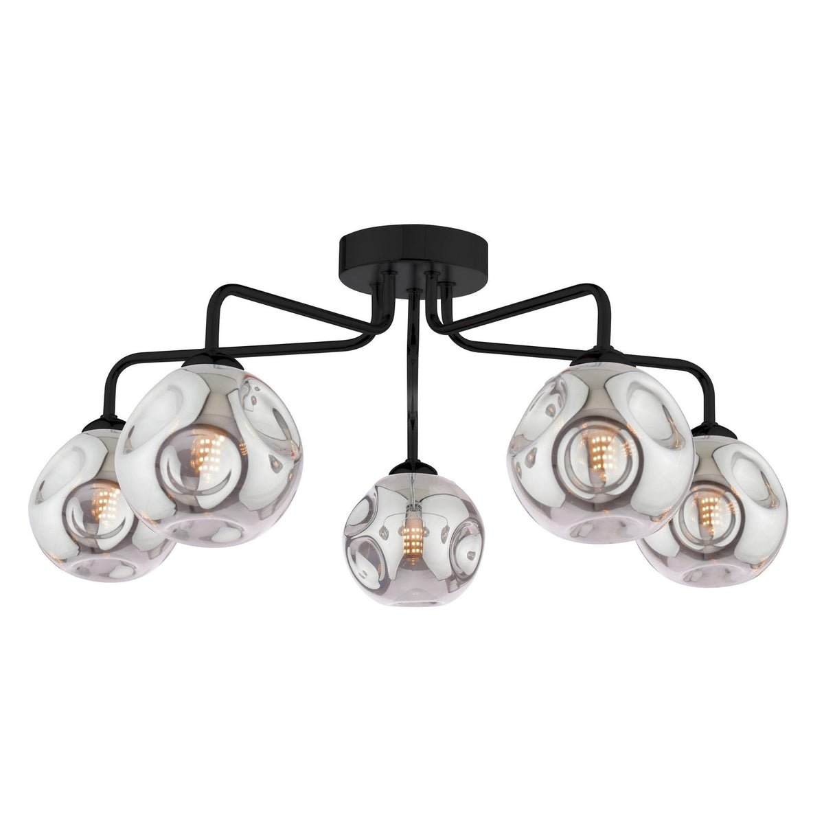 Feya 5 Light Semi Flush Matt Black With Closed Organic Smoked Glass