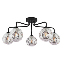 Feya 5 Light Semi Flush Matt Black With Closed Organic Smoked Glass