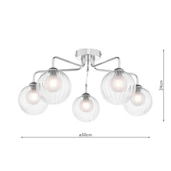 Feya 5 Light Semi Flush Polished Chrome With Clear/Opal Glass