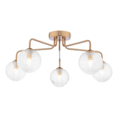 Feya 5 Light Semi-Flush Antique Bronze With Ribbed Glass