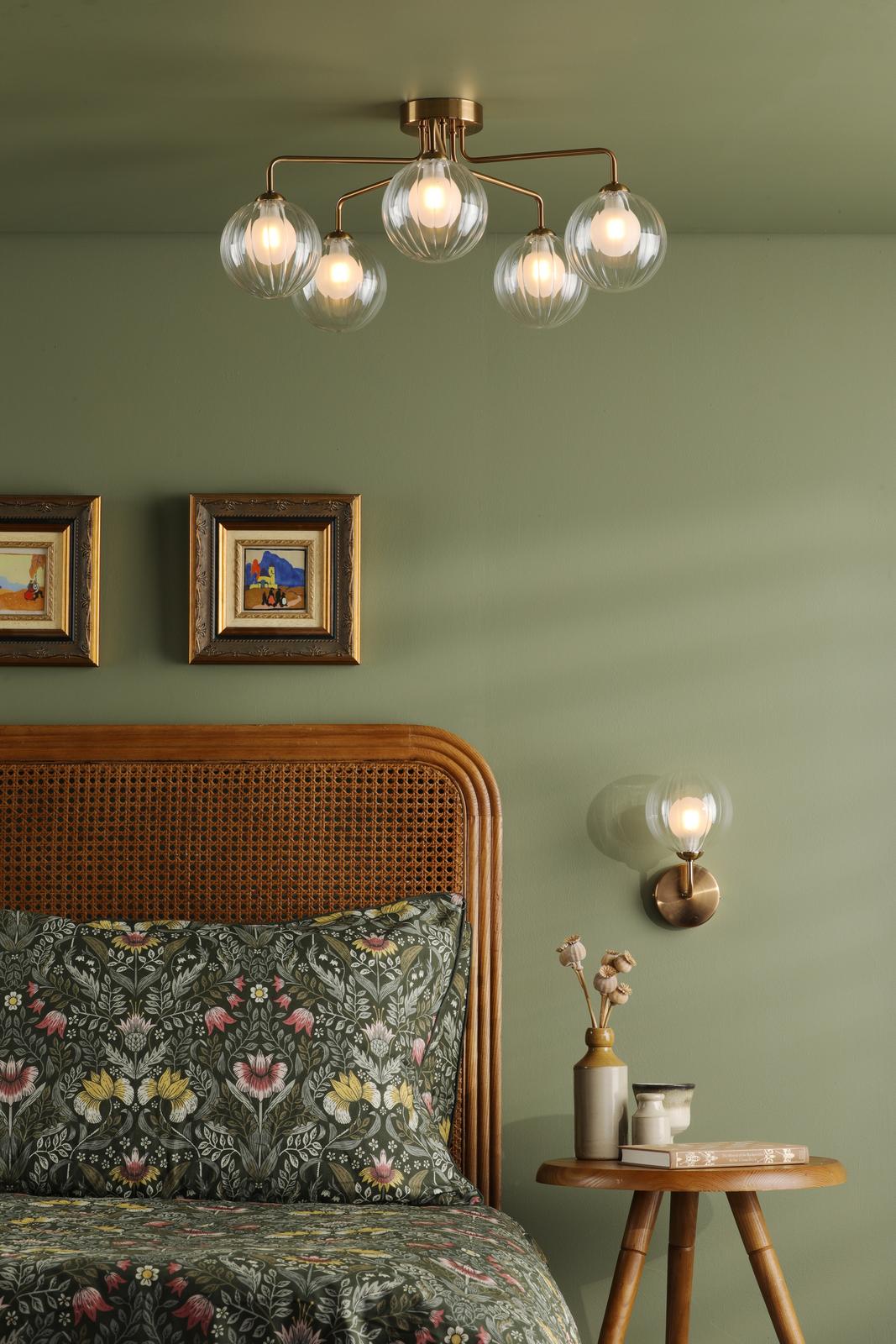 Feya 5 Light Semi-Flush Antique Bronze With Clear/Opal Glass