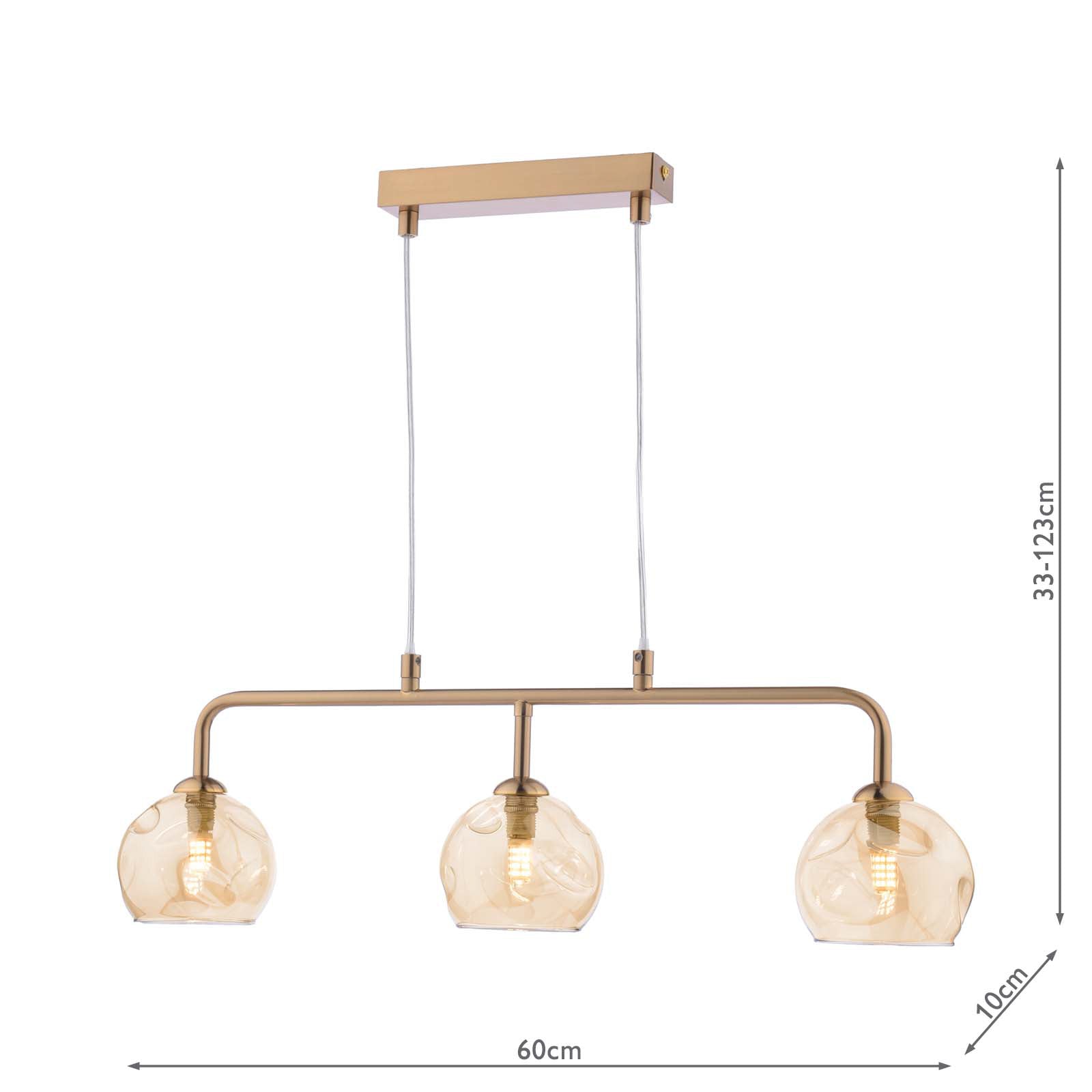 Feya 3 Light Bar Pendant Antique Bronze With Organic Amber Glass