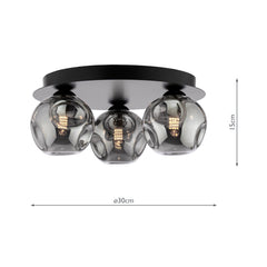 Foley 3 Light Flush Matt Black With Closed Organic Smoked Glass