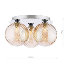 Foley 3 Light Flush Polished Chrome With Twisted Amber Glass