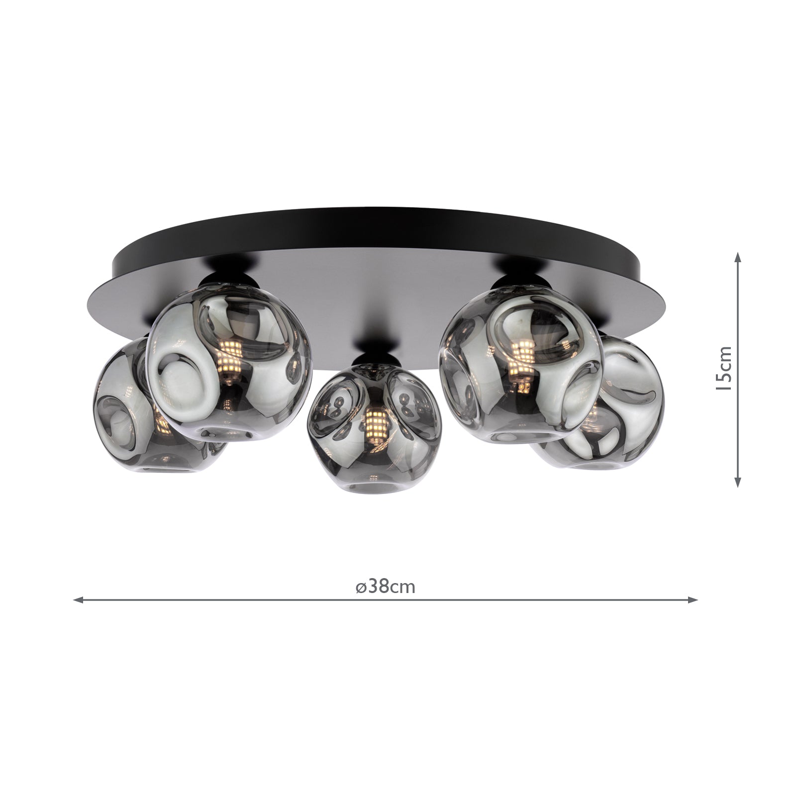 Foley 5 Light Flush Matt Black With Closed Organic Smoked Glass