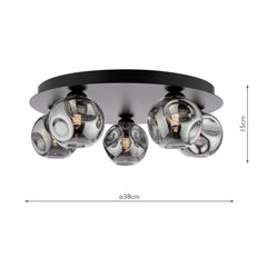 Foley 5 Light Flush Matt Black With Closed Organic Smoked Glass
