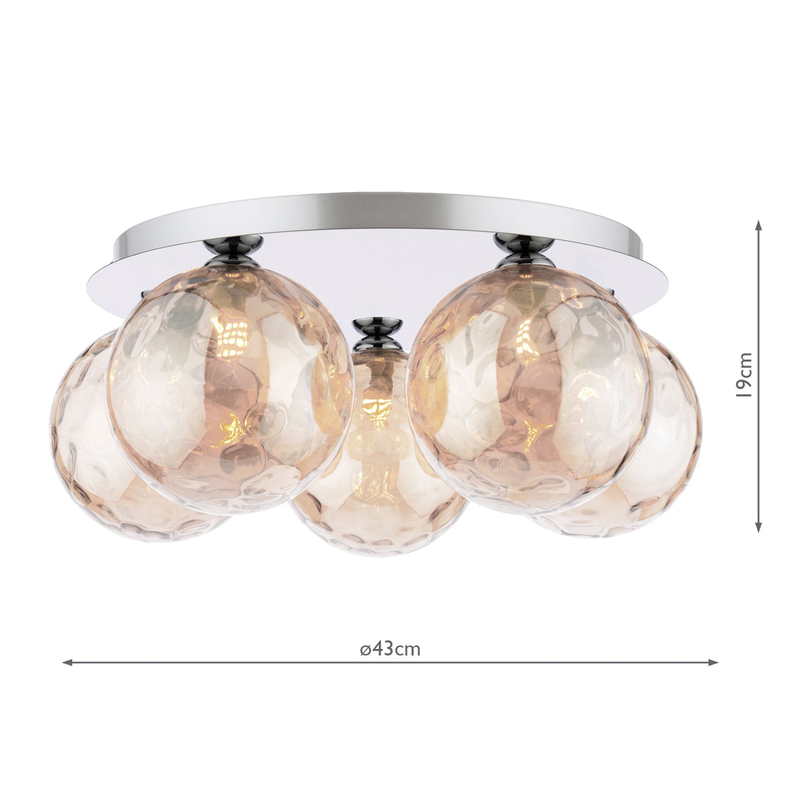 Foley 5 Light Flush Polished Chrome With Amber Dimpled Glass