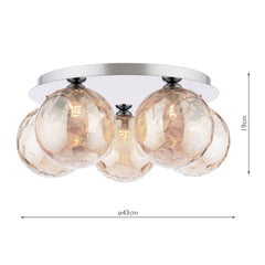 Foley 5 Light Flush Polished Chrome With Amber Dimpled Glass