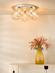 Foley 5 Light Flush Polished Chrome With Twisted Amber Glass