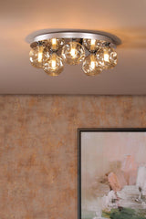 Foley 5 Light Flush Polished Chrome With Closed Organic Amber Glass