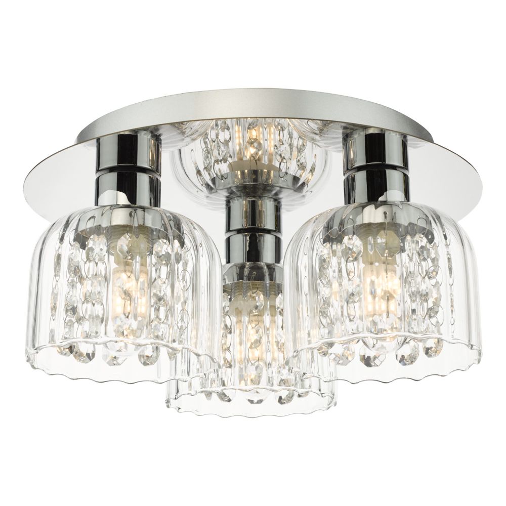 Forseti 3 Light Bathroom Flush Light Polished Chrome and Glass IP44