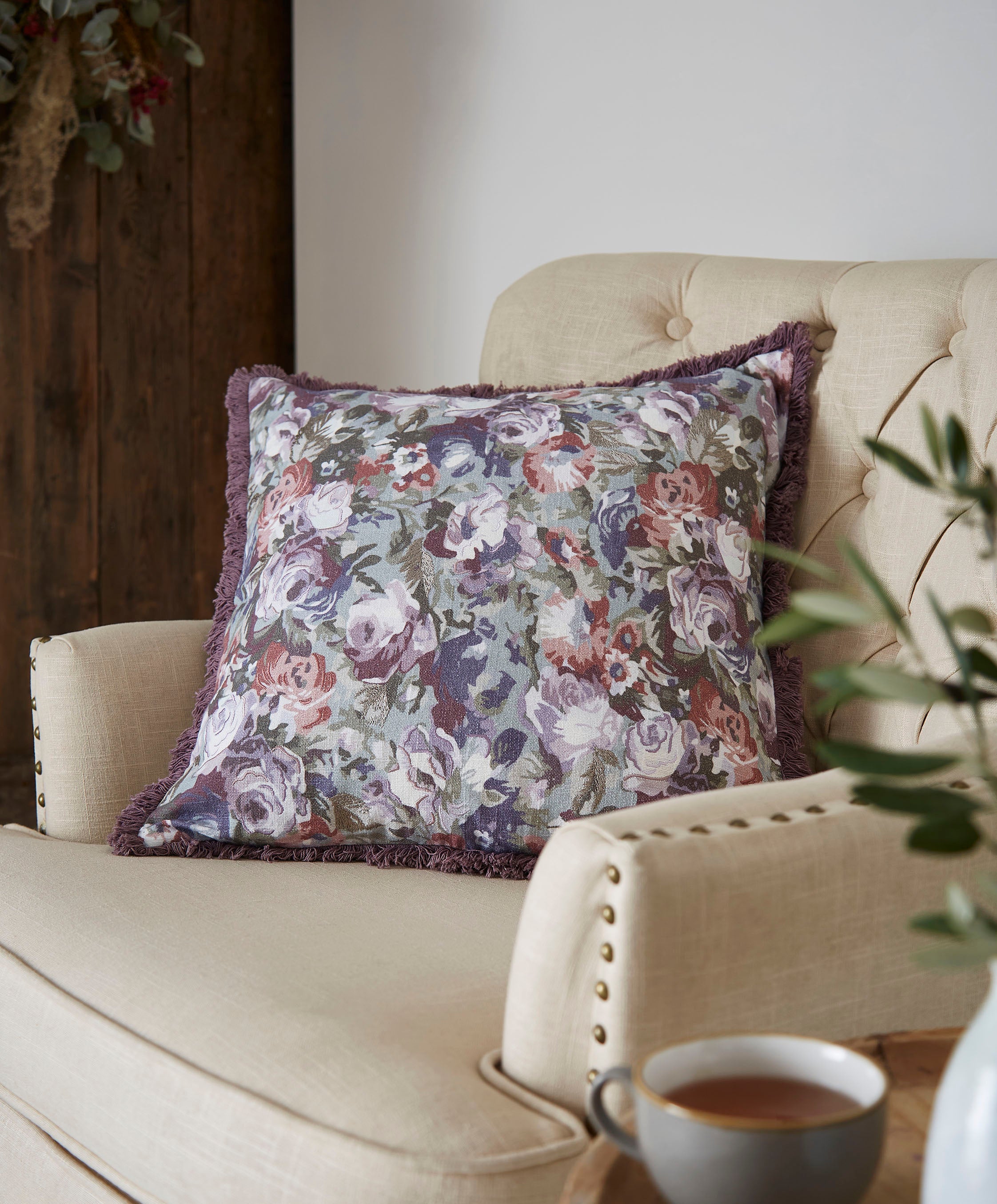 Laura Ashley Ffion Cushion Blackberry Purple