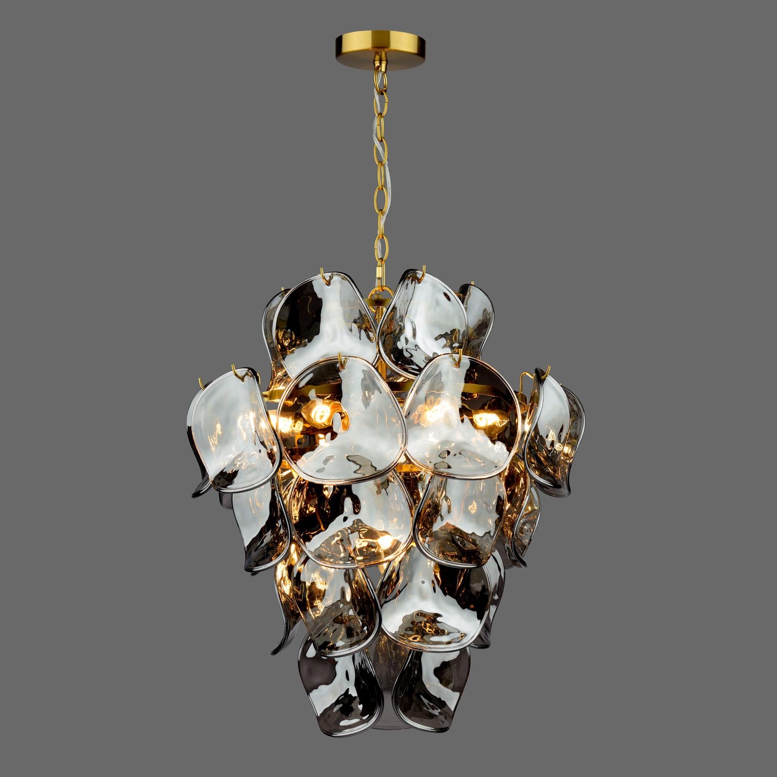 Genoa 8 Light Pendant Natural Brass and Smoked Glass