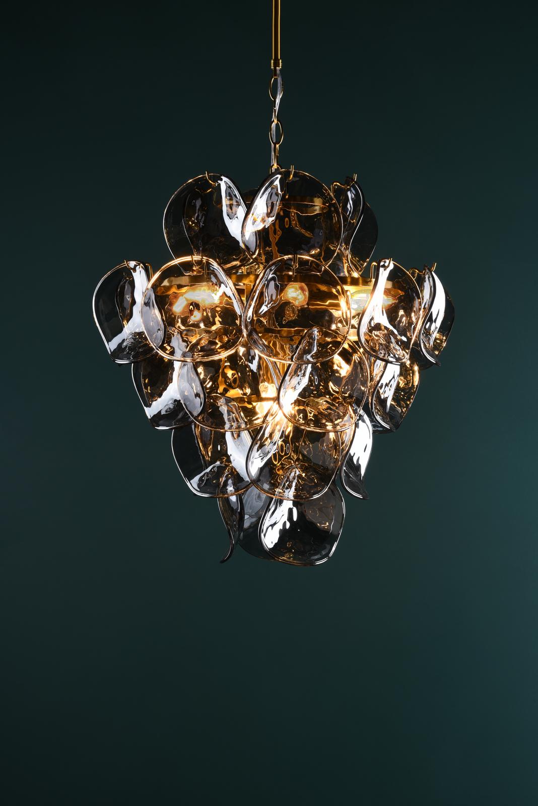 Genoa 8 Light Pendant Natural Brass and Smoked Glass