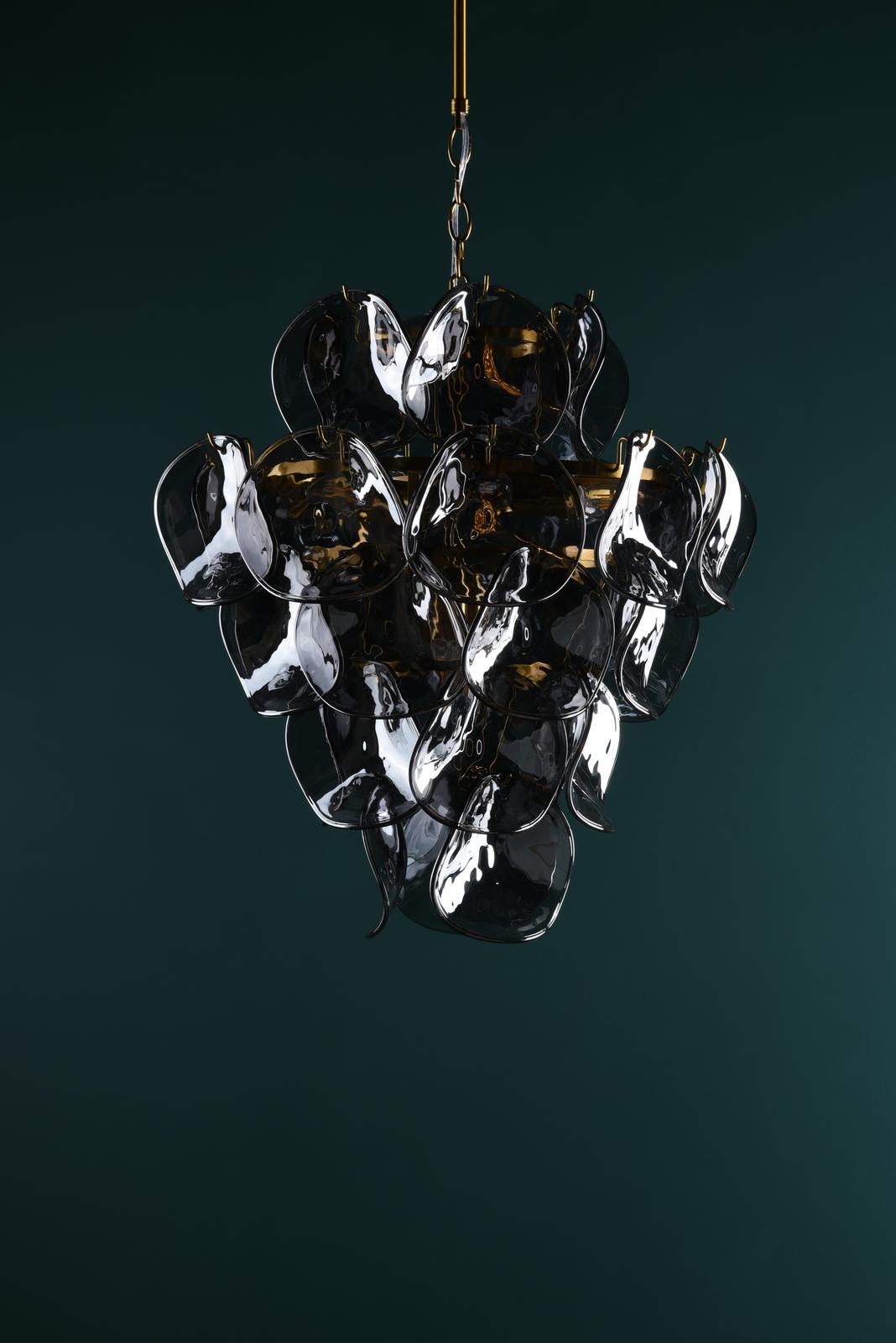 Genoa 8 Light Pendant Natural Brass and Smoked Glass
