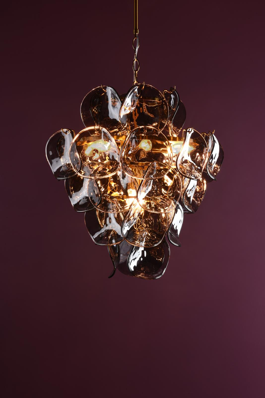 Genoa 8 Light Pendant Natural Brass and Smoked Glass