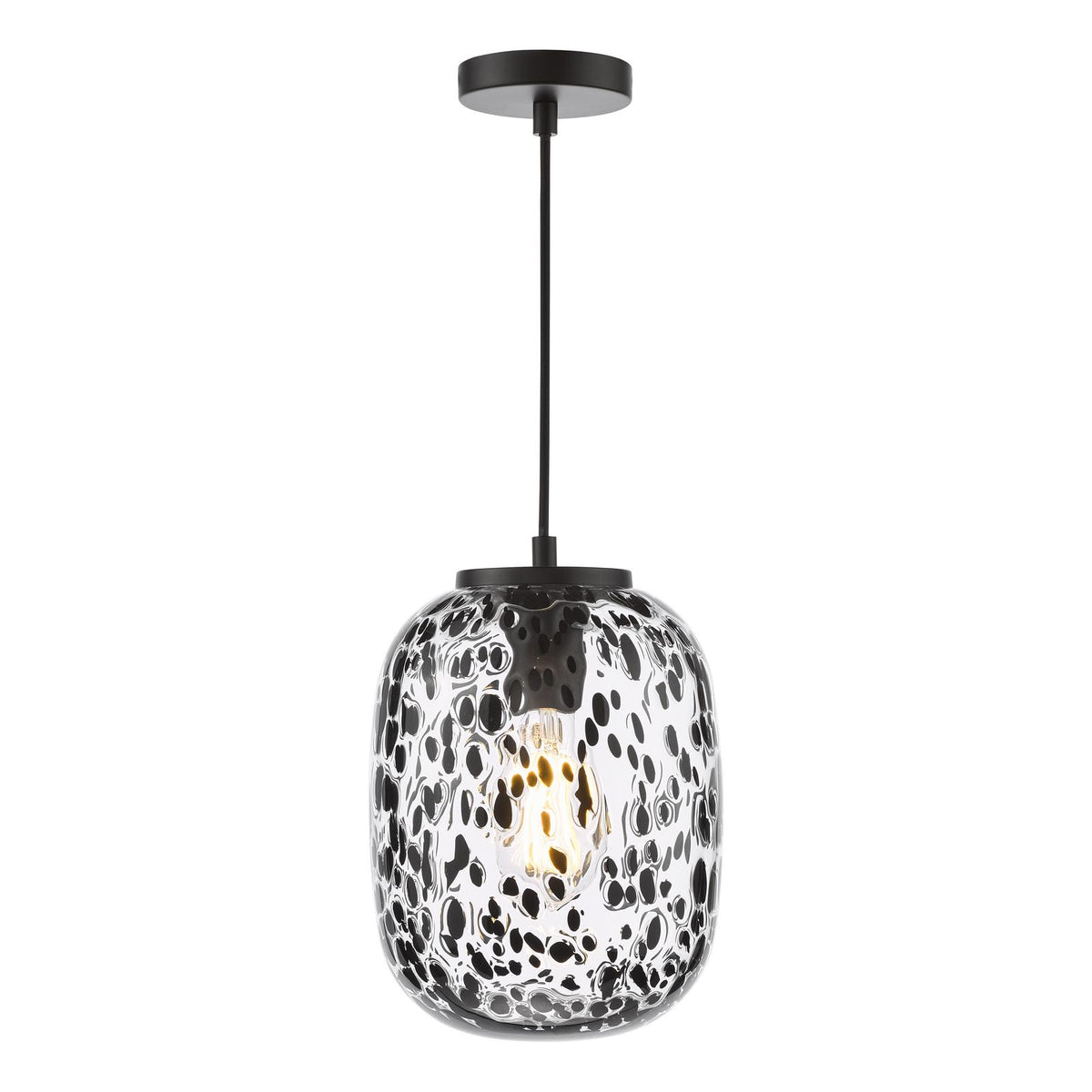 Gethin Pendant Matt Black Glass and Black Confetti Glass