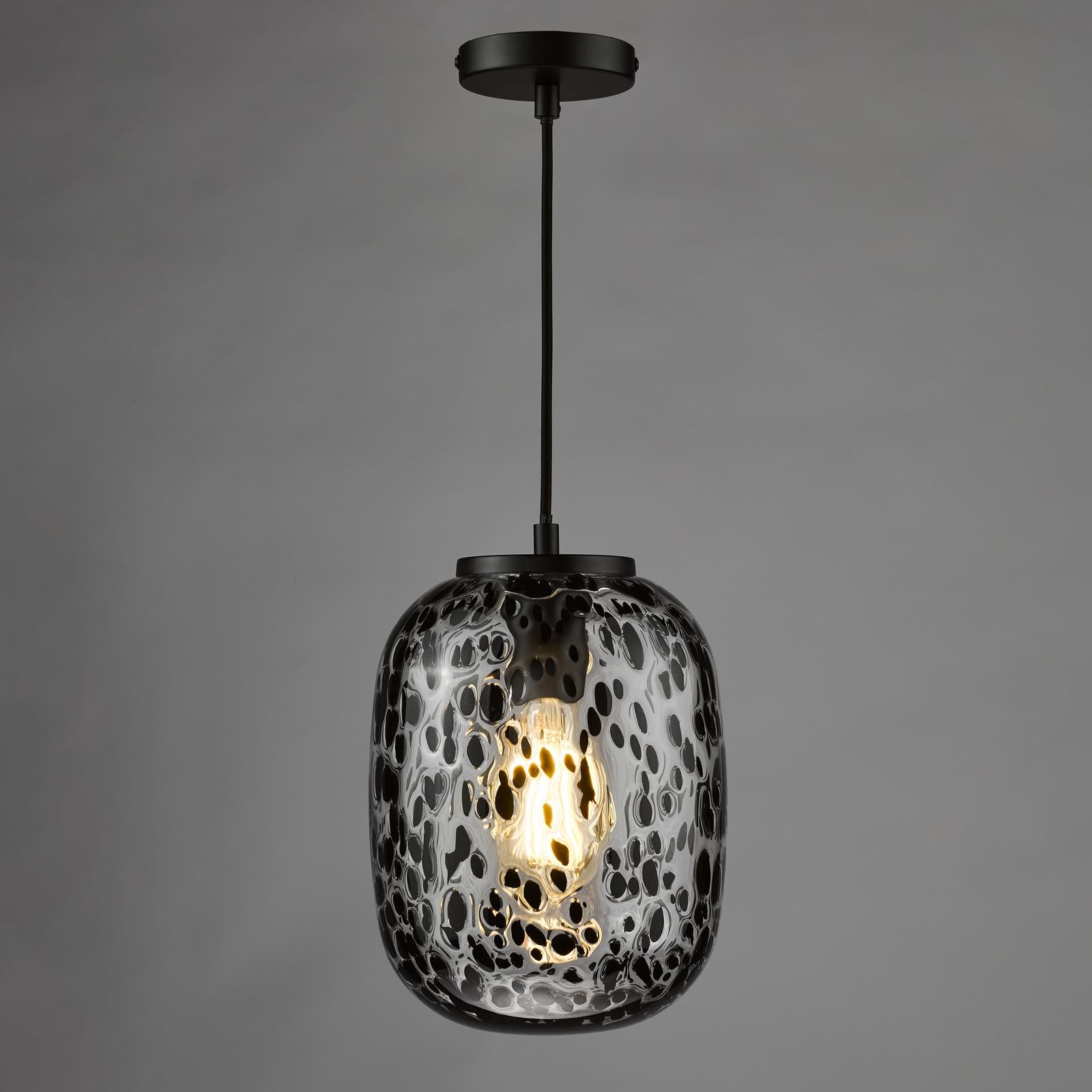 Gethin Pendant Matt Black Glass and Black Confetti Glass