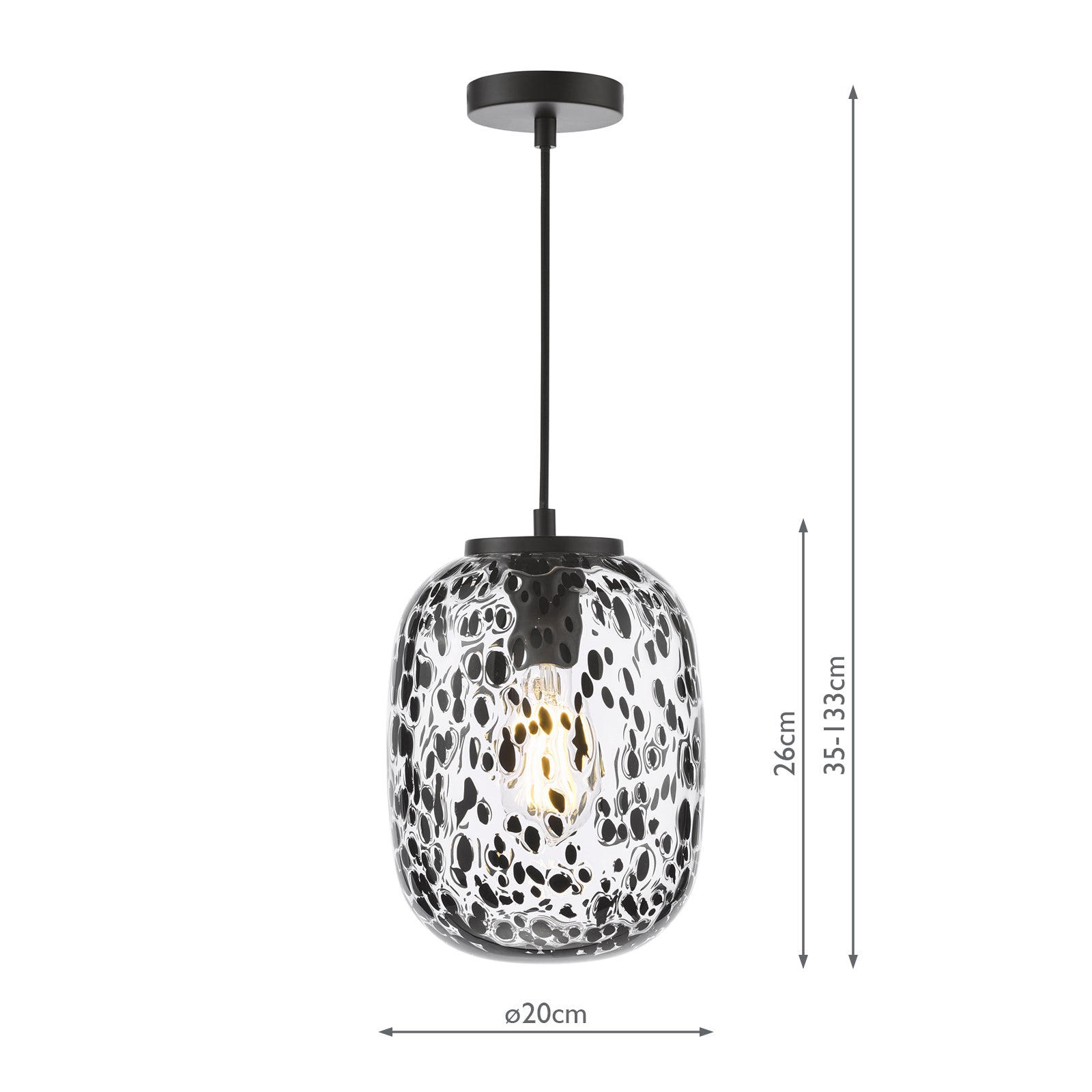 Gethin Pendant Matt Black Glass and Black Confetti Glass