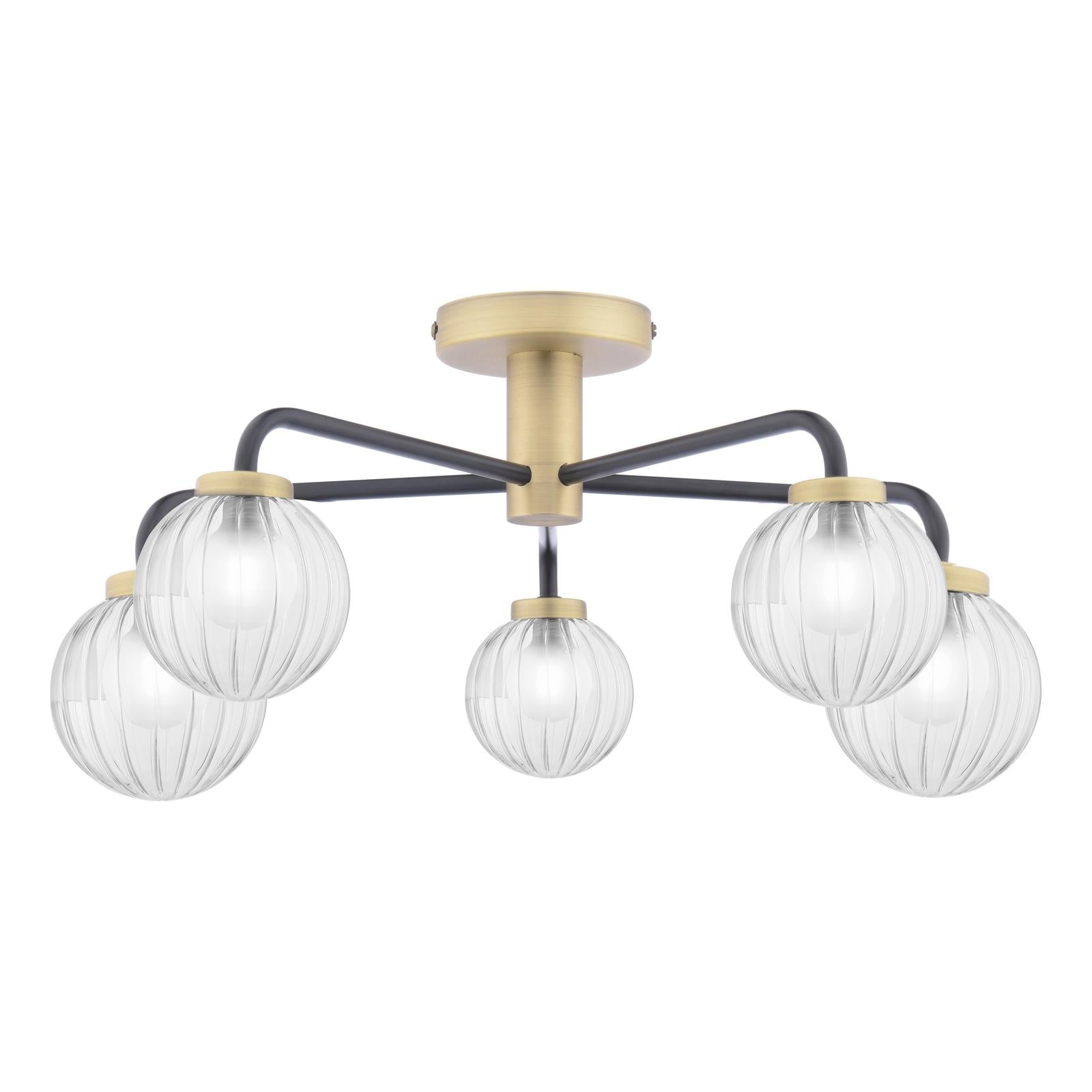 Gibbs 5 Light Semi-Flush Antique Brass & Glass