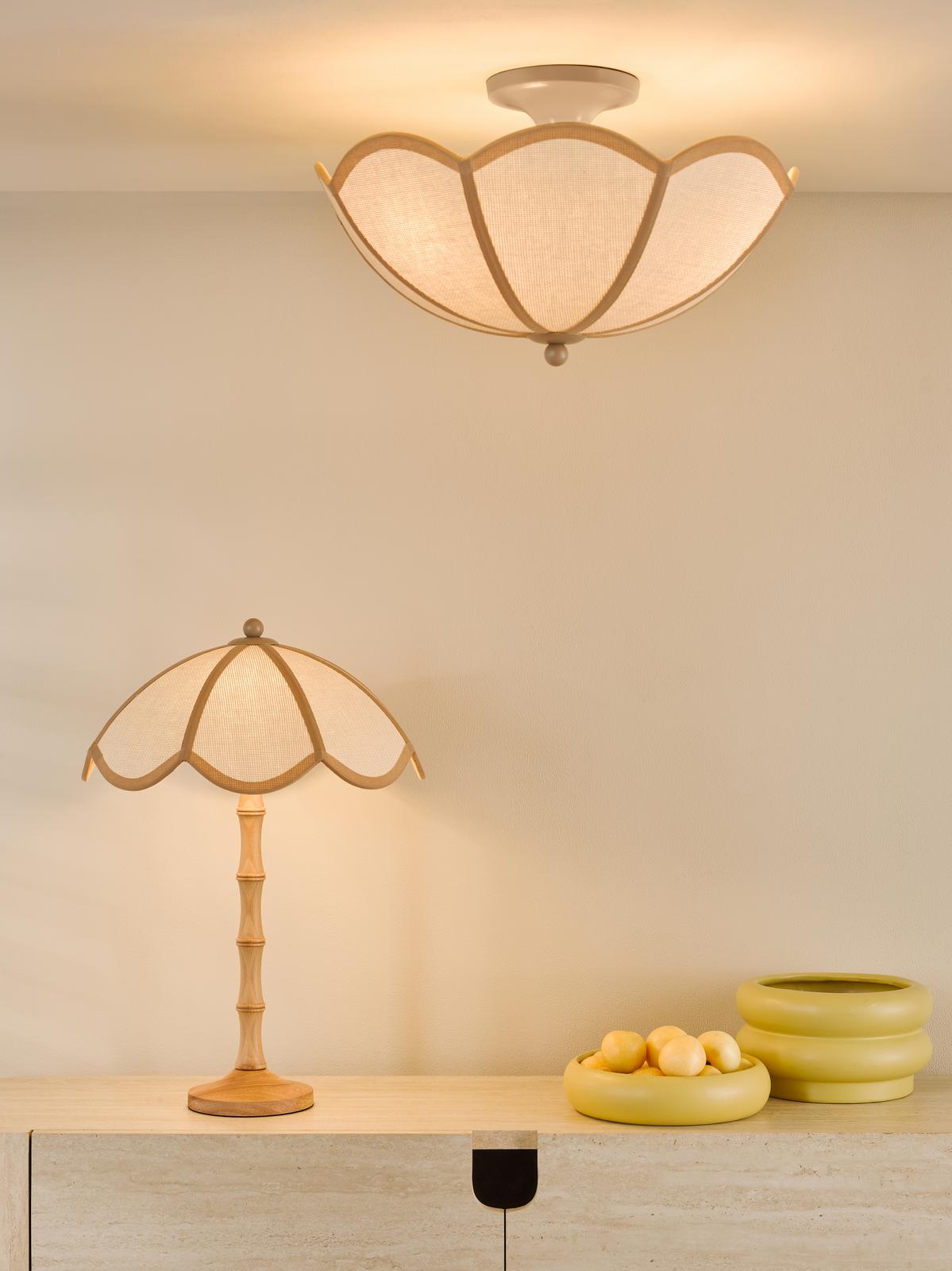 Giuliana 2 Light Table Lamp Wood with Rattan Shade
