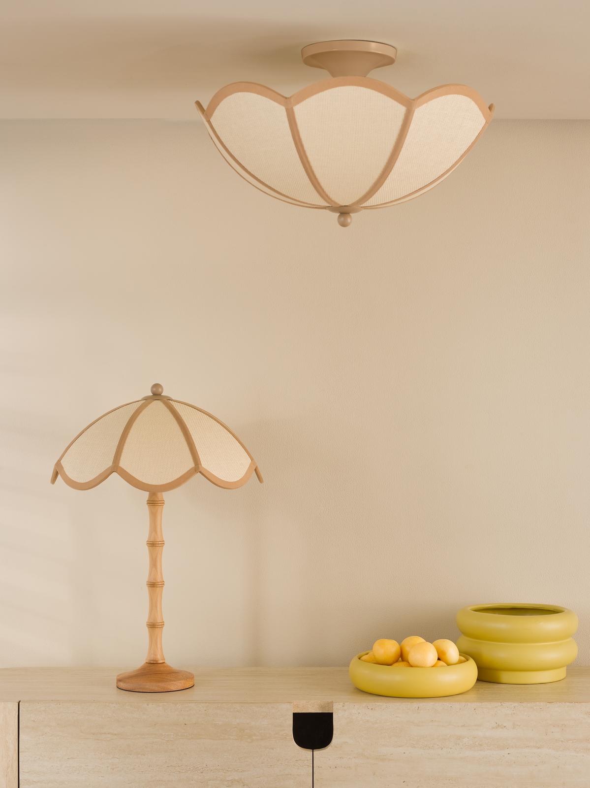 Giuliana 2 Light Table Lamp Wood with Rattan Shade