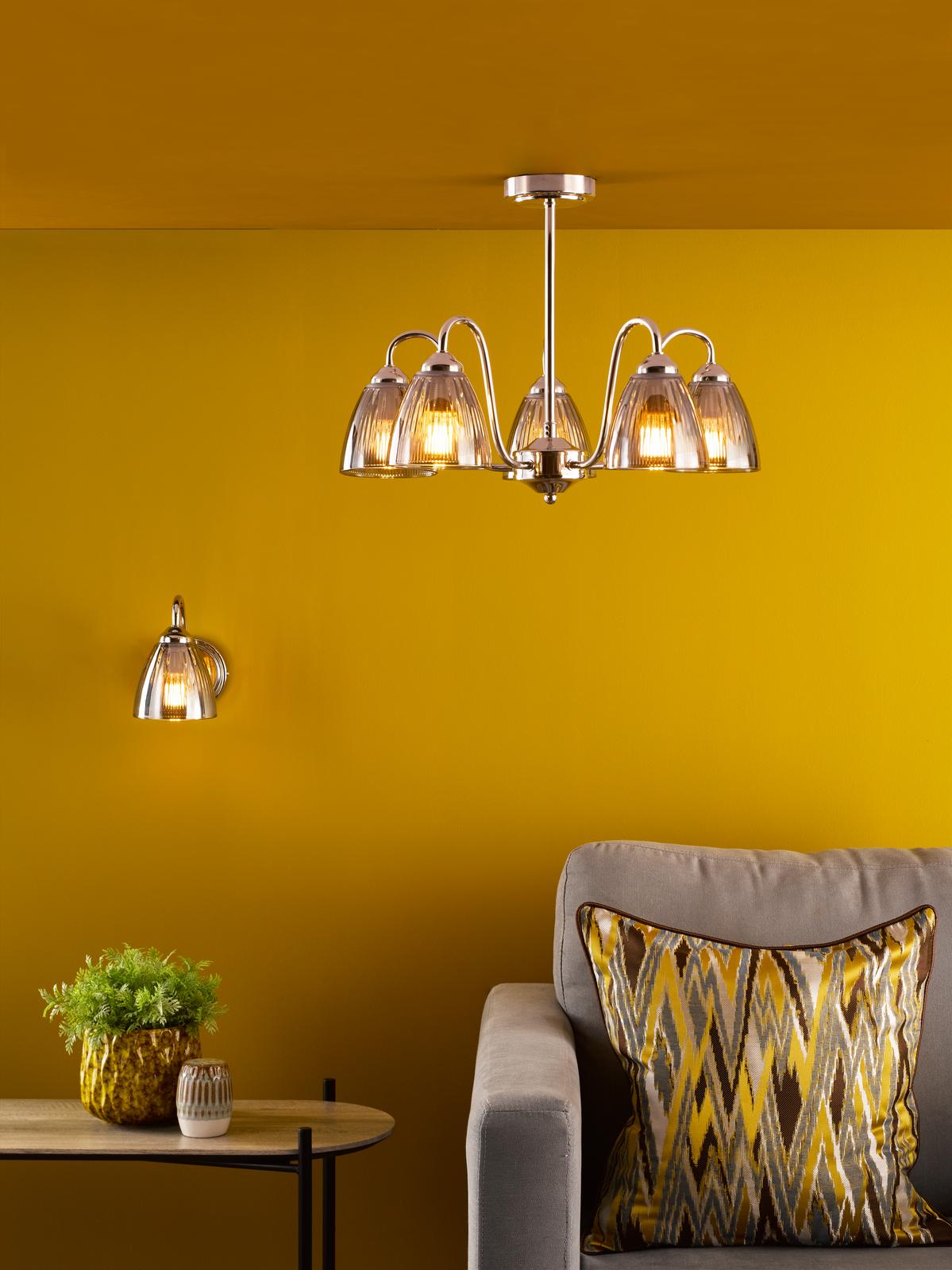Glynis Wall Light Polished Nickel and Smoked Ribbed Glass