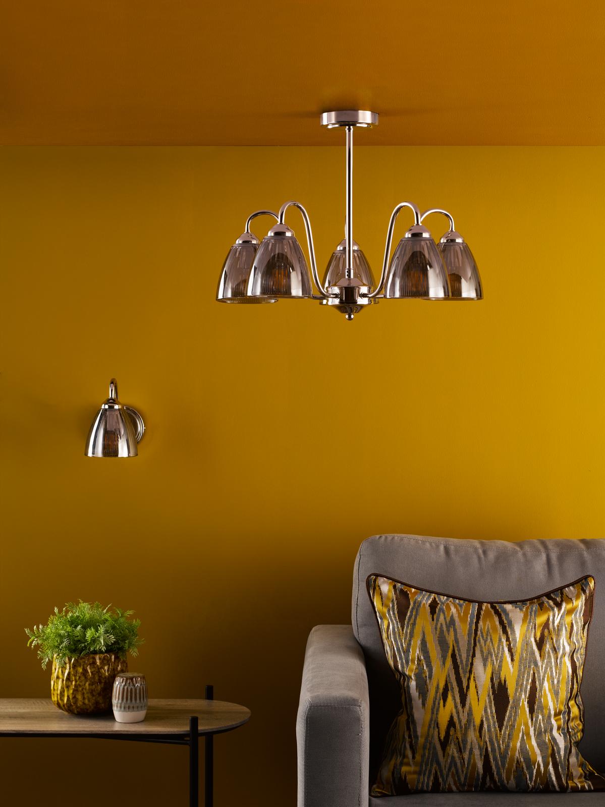Glynis Wall Light Polished Nickel and Smoked Ribbed Glass
