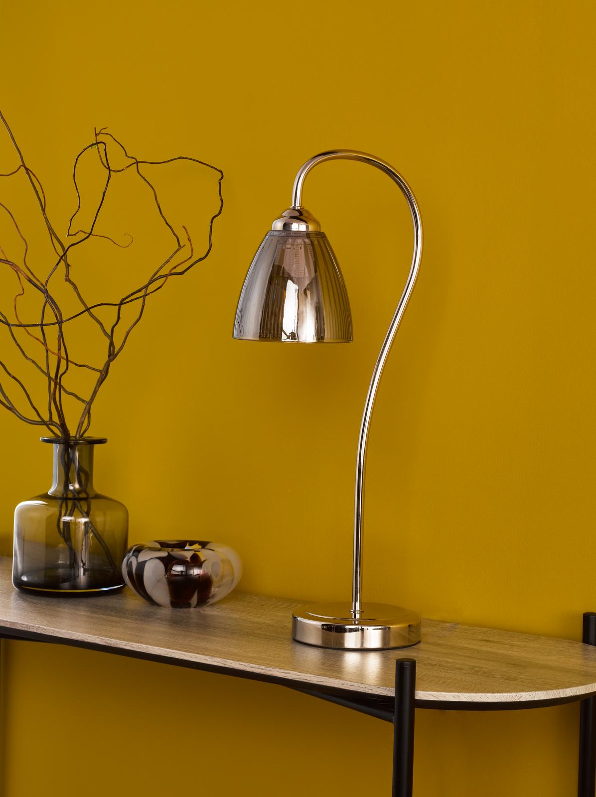 Glynis Table Lamp Polished Nickel and Smoked Ribbed Glass