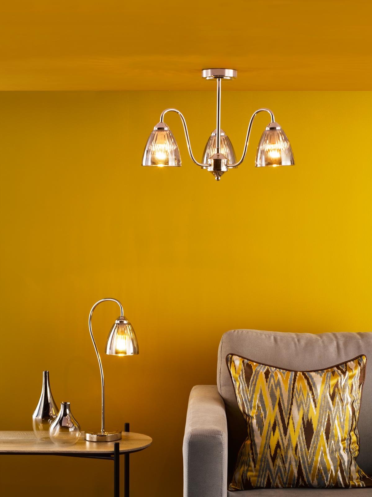 Glynis Table Lamp Polished Nickel and Smoked Ribbed Glass