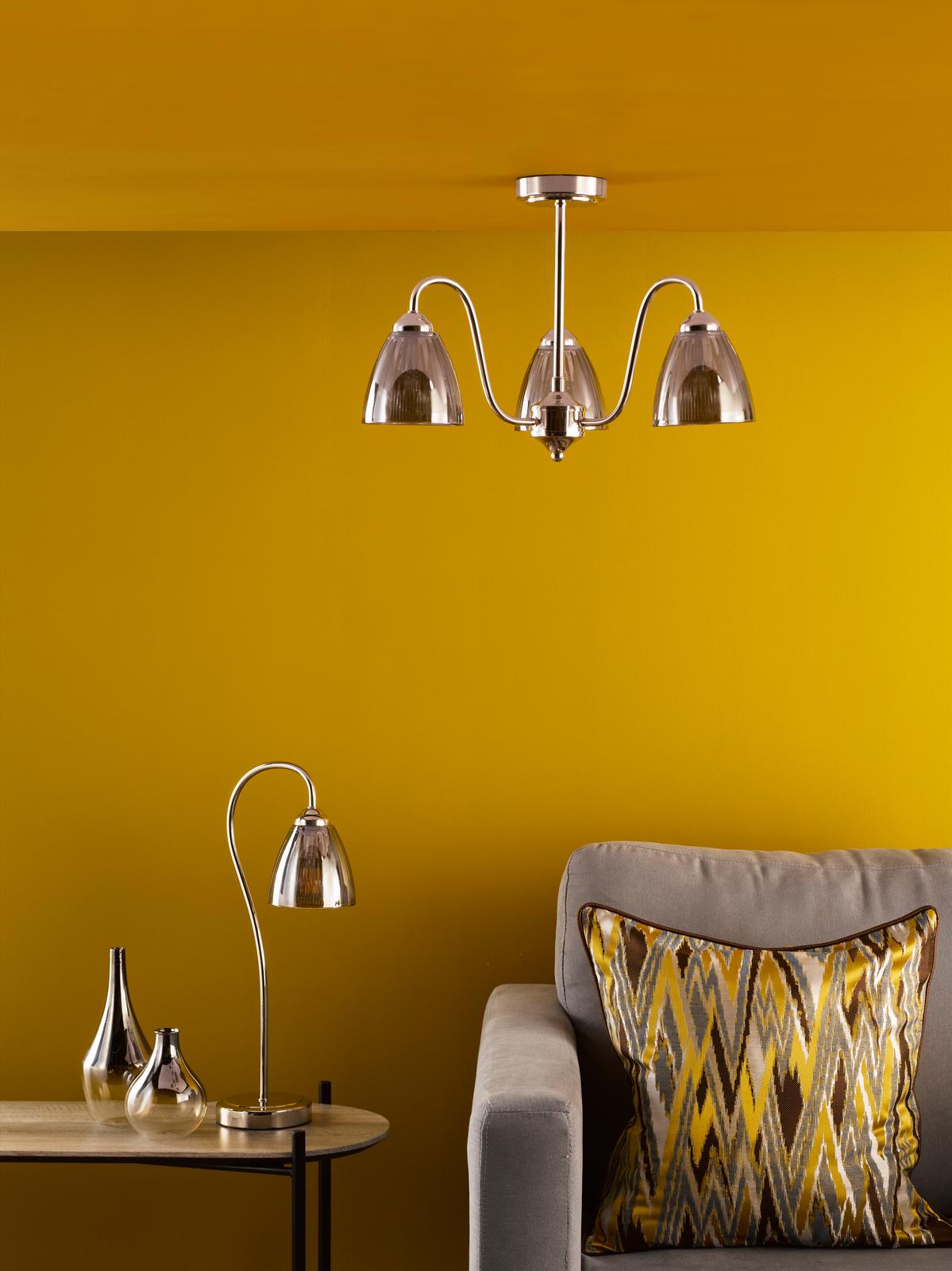 Glynis Table Lamp Polished Nickel and Smoked Ribbed Glass