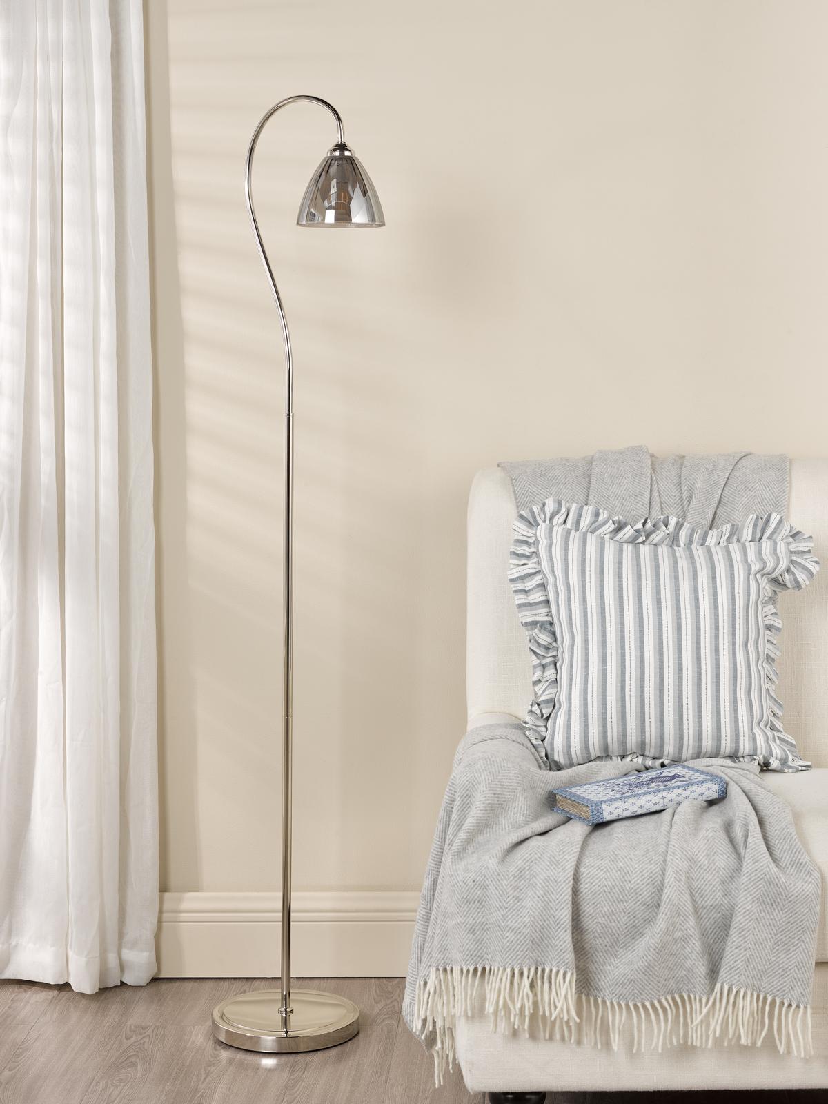 Glynis Floor Lamp Polished Nickel and Smoked Ribbed Glass