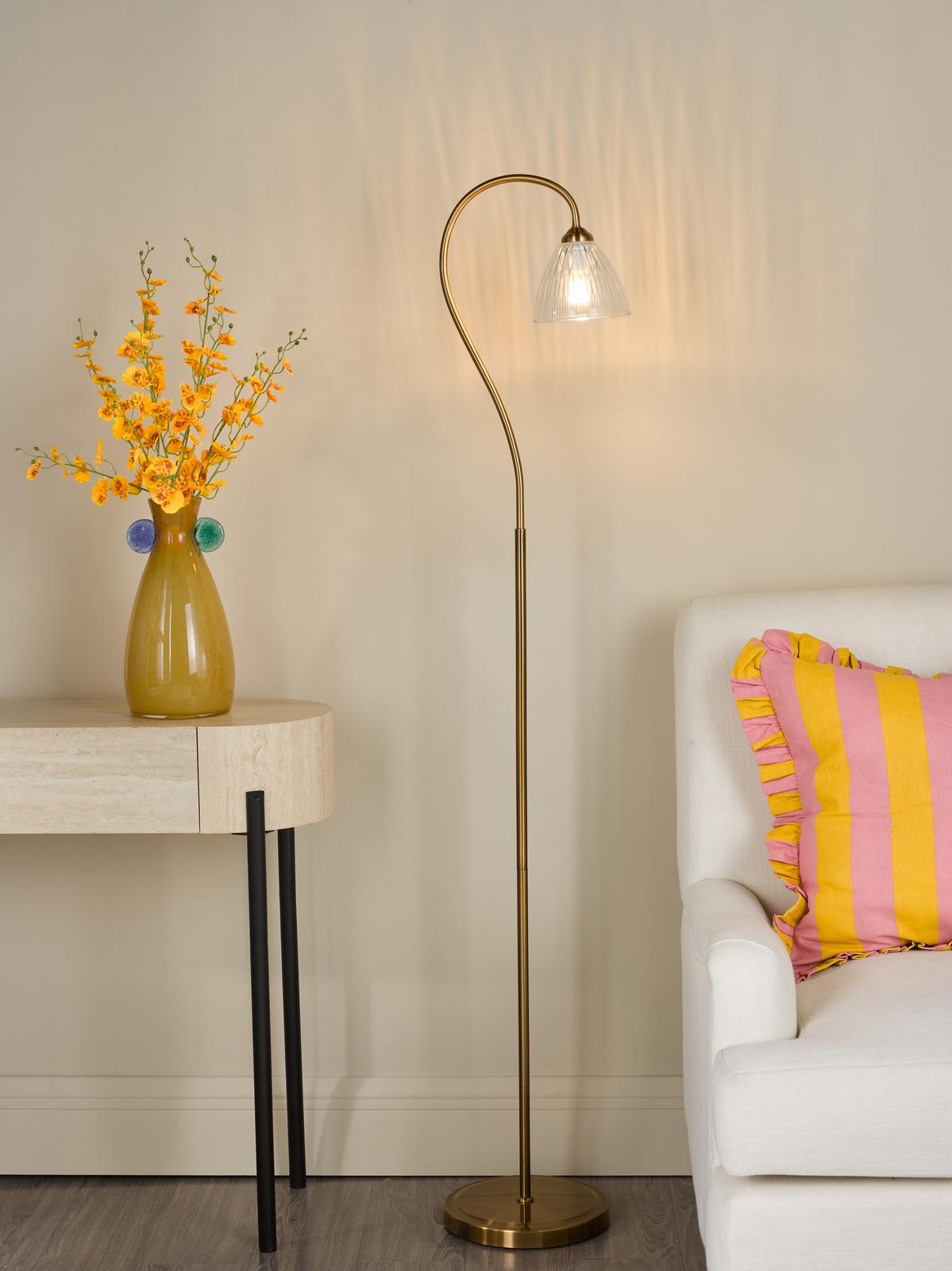 Glynis Floor Lamp Antique Bronze and Ribbed Glass