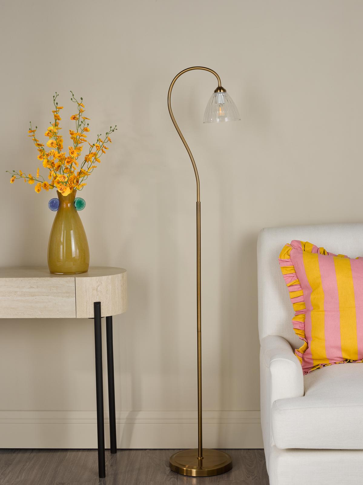 Glynis Floor Lamp Antique Bronze and Ribbed Glass