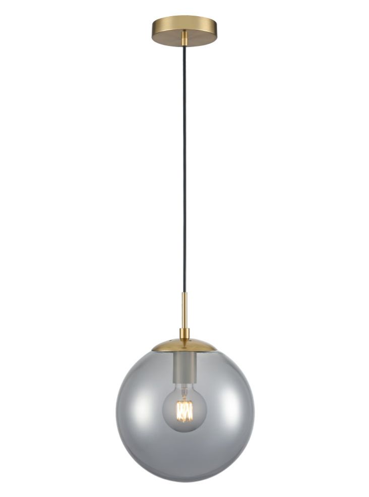 Galaxy single pendant in aged brass with smoked glass