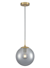 Galaxy single pendant in aged brass with smoked glass