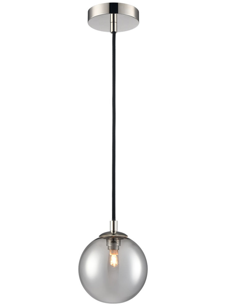 Globe Pendant Polished Nickel With Smoked Glass