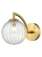 Globe Wall Light aged brass with clear ribbed glass