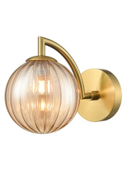Globe Wall Light aged brass with amber ribbed glass
