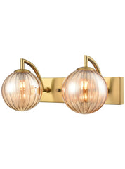 Globe 2lt Wall Light aged brass with amber ribbed glass