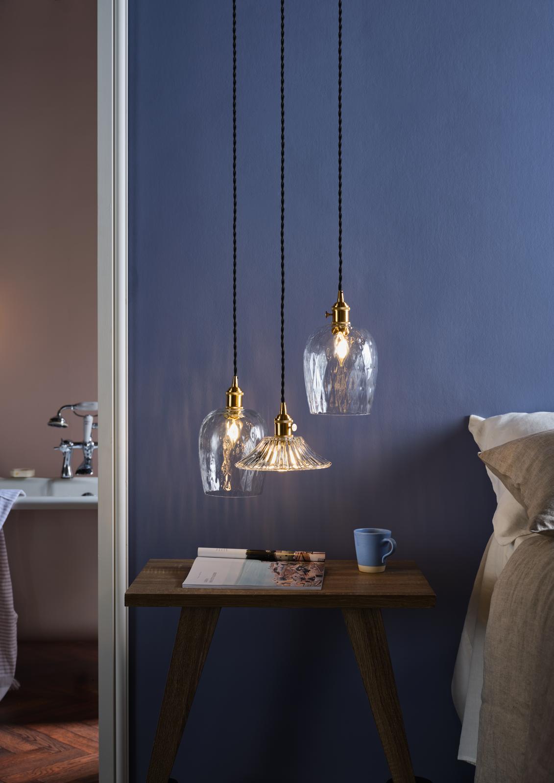 Hadano Pendant Natural Brass With Dimpled Glass Shade