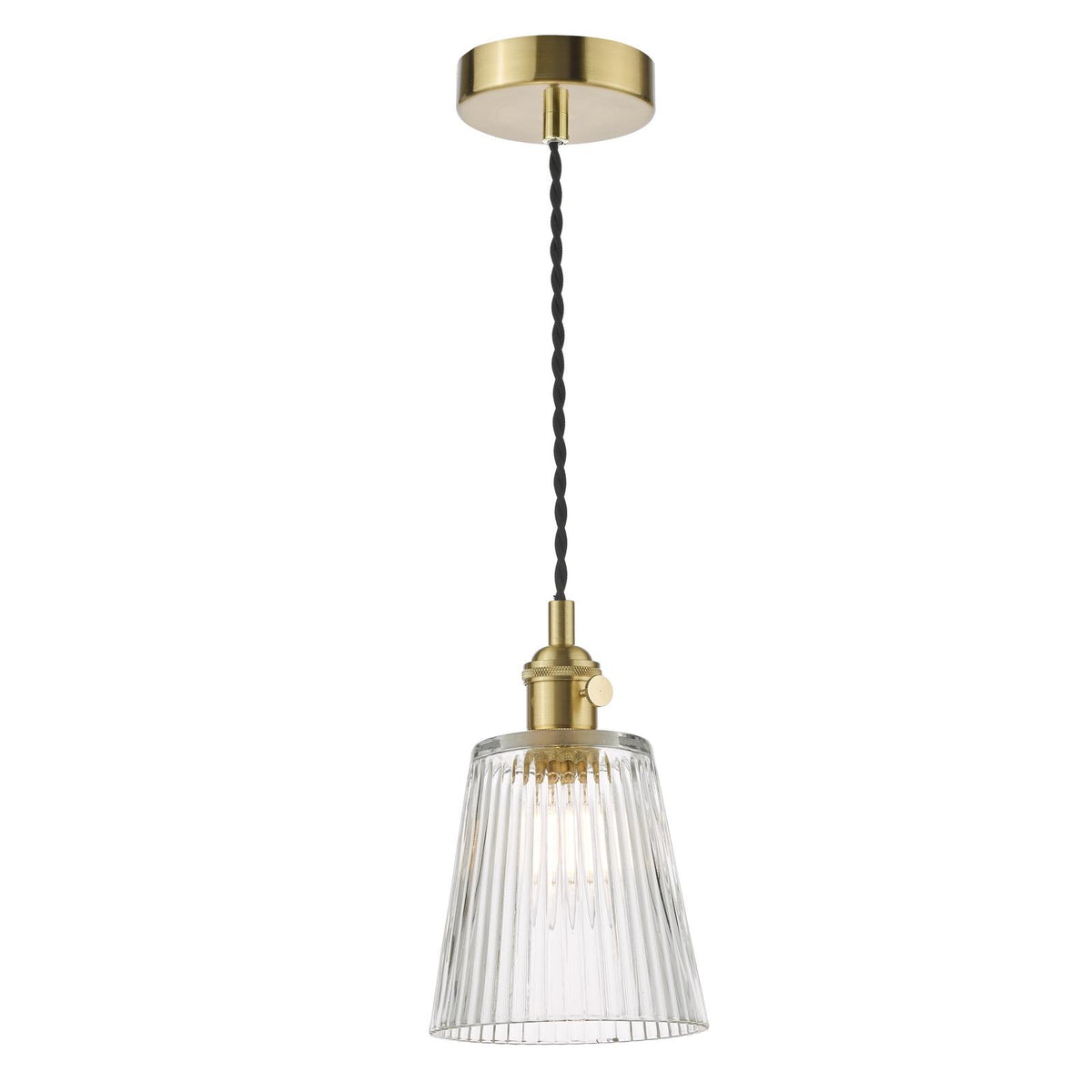 Hadano Pendant Natural Brass With Ribbed Glass Shade