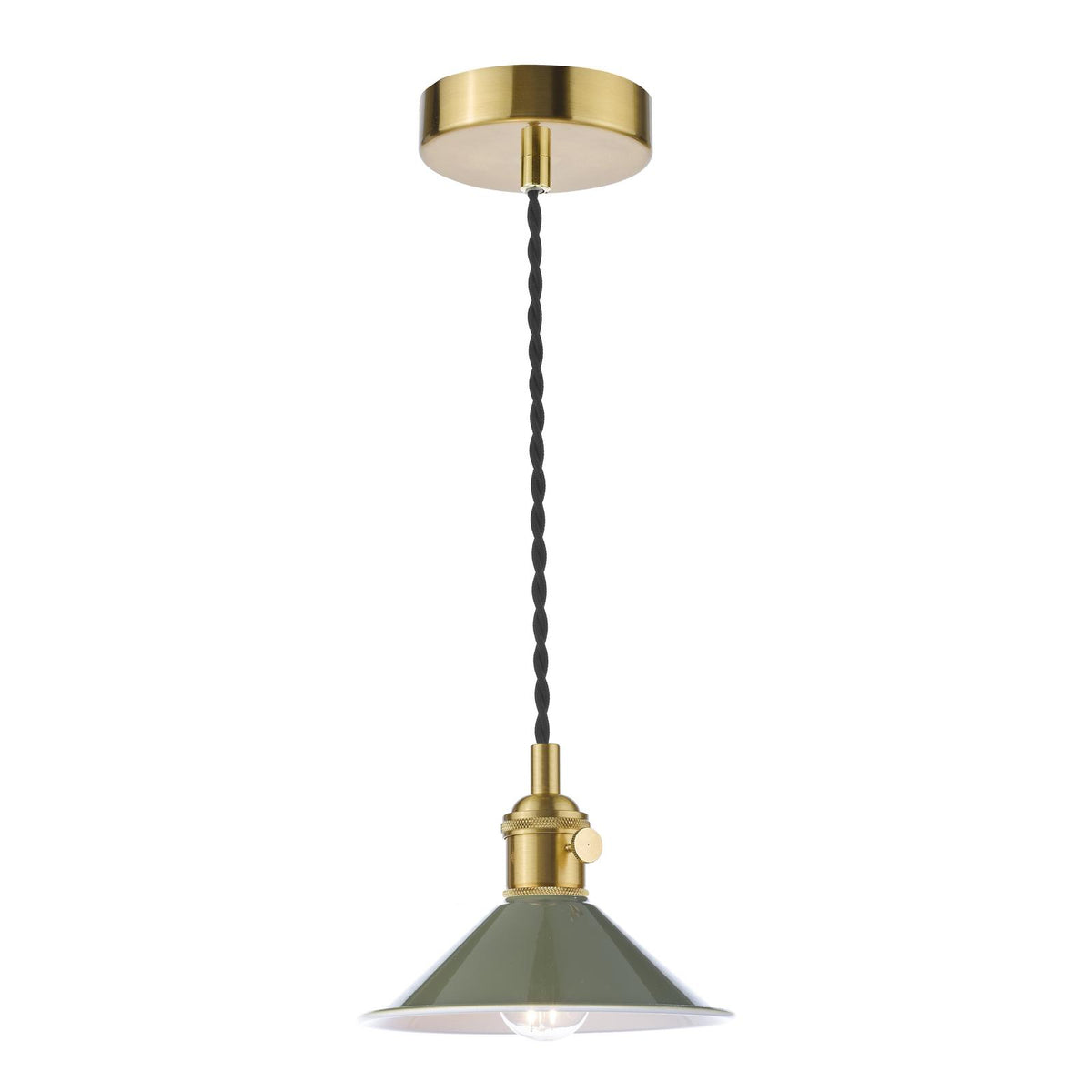 Hadano 1 Light Pendant Natural Brass With Olive Green Shade